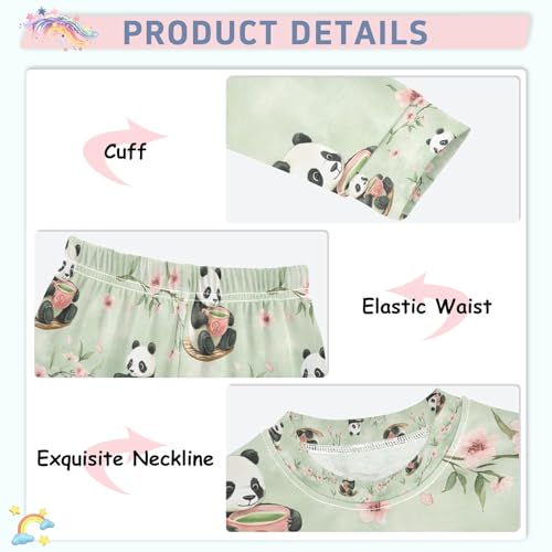 senya Panda Drinking Tea Pajamas Set Long Sleeve Soft Cotton Sleepwear 2 Piece4