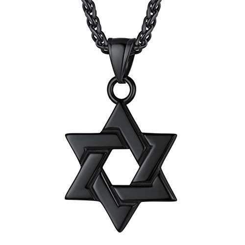 PROSTEEL Jewish Magen Star Of David Necklace For Women Men, Stainless Steel/925 Sterling Silver Hexagon Pendant Necklace, Adjustable, Come with Box 1. Classic-Black