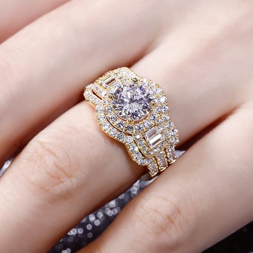 Image of Jeulia 2 Carat Engagement Halo Rings for Women Sterling Silver Round Cut Bridal Set Cubic Zirconia Wedding Diamond Band Rings Promise Anniversary Rings for Her