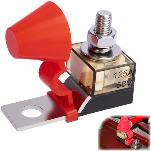 MRBF Terminal Fuse Block 125A 58V DC Battery Terminal Fuse 5/16 (M8) Single Stud Marine Battery Fuses with Max IP66 Waterproof Cap for Boat Truck RV Construction Vehicles