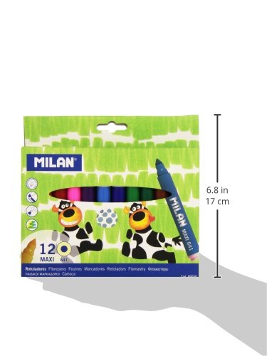 Milan Maxi Tip Water-Based Markers - Pack Of 12, Assorted Colors, Broad Tip For Kids