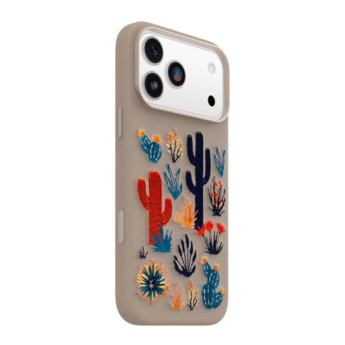 Image of OtterBox iPhone 17 Pro Max Symmetry Series Cactus Leather Embroidery Case - Cactus Garden - Grey - Textured, Embroidered Cactus Garden Artistic iPhone Case