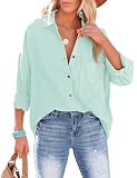 Mingzhu Womens Oversized Cotton Button Down Gauze Shirts Collared Long Sleeve Blouse...