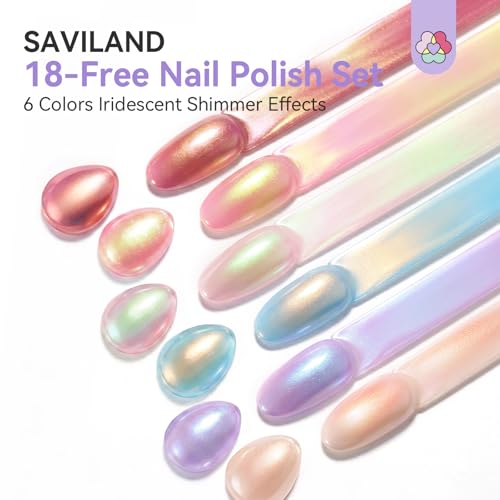 Image of SAVILAND 18-Free Nail Polish Set: 6 Colors Quick Dry Nail Polish Pearl Light Pink Purple Blue Shimmer Fingernail Polish Long-Lasting Mermaid Nail Lacquer for Girls Women DIY Manicure Home 10ml