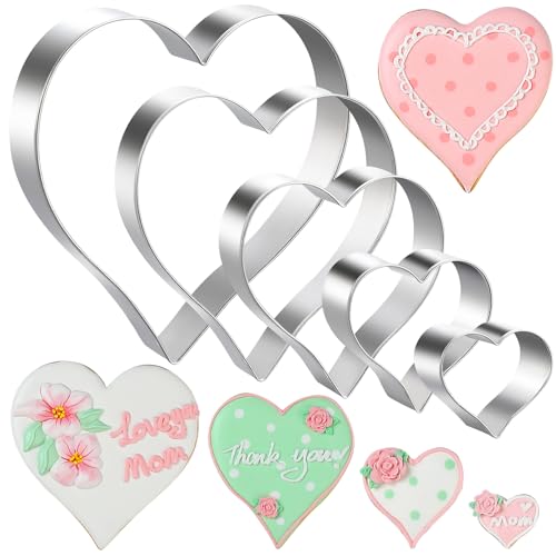 5-Piece Stainless Steel Heart Cookie Cutters Set - Valentine's Day, Birthday, Wedding Baking Tools (1.38