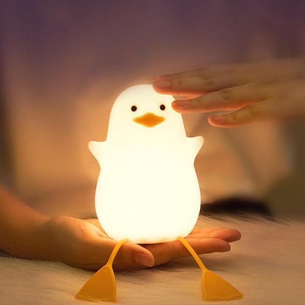 Image of Rechargeable Cute Silicone Duck Night Lamp | Touch-Control LED Light with Color-Changing Feature | Kids Night Light Bedroom Decor Silicone Lamp | 1200mAh Battery Capacity (Pack of 1)