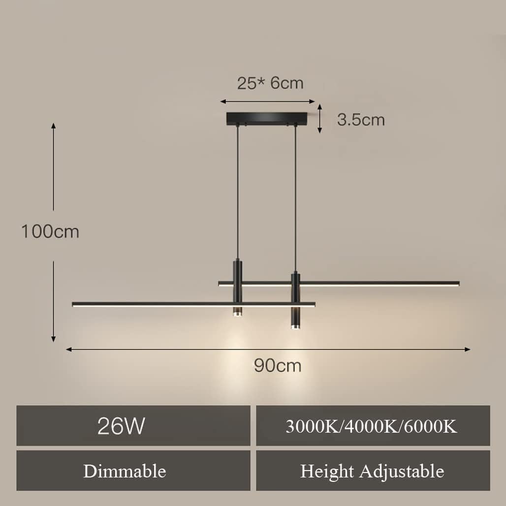 Pendant Lights LED Ceiling Black Hanging Lamp Dimmable with Remote Control Modern Kitchen Living Room Dining Room Ceiling Lights Height Adjustable