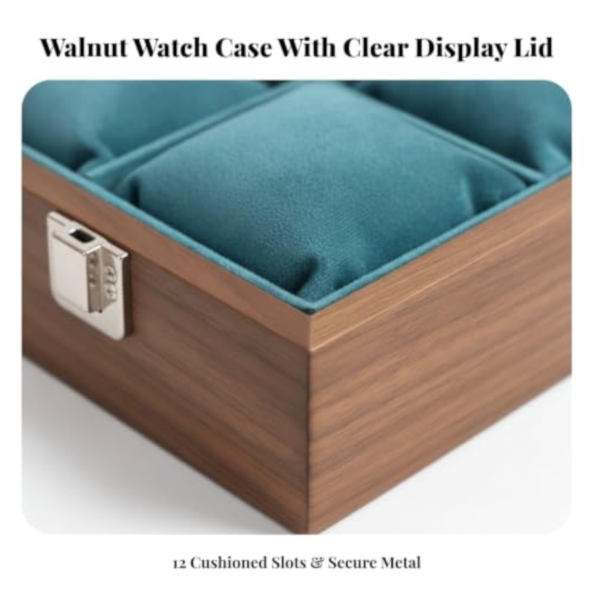 Walnut Wood-Grain 12-Slot Watch Display Case, Stylish Safekeeping