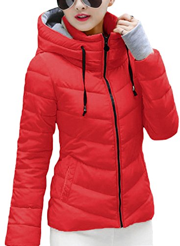sandbank Women's Winter Parka Jacket Warm Hooded Cotton Quilted Puffer Down Coat Red