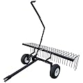 Yard Tuff Pine Straw Rake, Steel Lawn Sweeper with 24 Spring Tines, 60-Inch - Leaf Collector Attachment with Pin Hitch for ATV, UTV or Utility Tractor