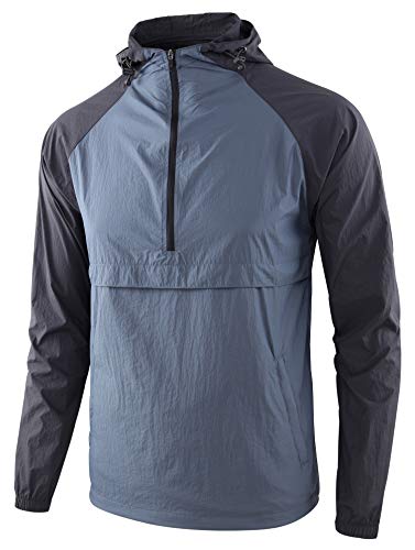 Knqr Men's Lightweight Zip Waterproof Running Hiking Anorak Windbreaker Jackets Active Hoodies Vintage Blue/Charcoal Xxl #TOP30