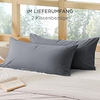 BEDSURE Kissenbezug 40x80 2er Set - 100% Baumwolle Kissenhülle Anthrazit – Ansicht 6
