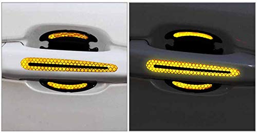 Image of ZYTC 4pcs 3D Super Reflective Stickers Carbon Fiber Strips Car Side Door Edge Bumper Anti-Scratch Protection Guards Trim Stickers Universal (Door Handle Sticker Yellow)