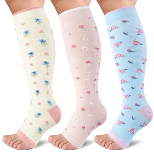 Image of LEVSOX Open Toe Compression Socks for Women & Men 20-30mmHg Toeless Sock Knee High Support Stockings for Circulation Nurses Pregnant Travel