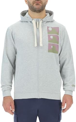 JEEP Herren J Man Hooded Full Zip W/Side Pockets - Mountain Sunsets Print & Wrist J24s Sweatshirt, Light Grey Melange, L EU
