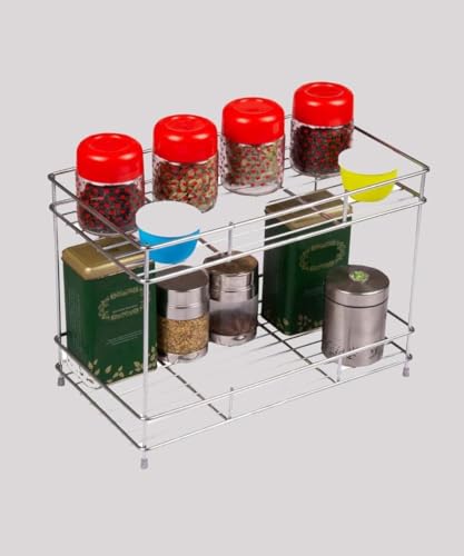Image of Cri8Hub High Grade Stainless Steel 2-Layer Kitchen Spice Rack| Kitchen Organizer Multipurpose Space Saver Rack|Modular Kitchen Storage Rack.Countertop, Floating Shelves(Kitchen Rack)