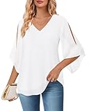 Bebonnie Women Blouses Dressy Casual Tops: 3/4 Sleeve Bridesmaid Dress Tops for Wedding Guest Cocktail Party - Chiffon Blouses for Women Evening Party Wear Tunics White XL