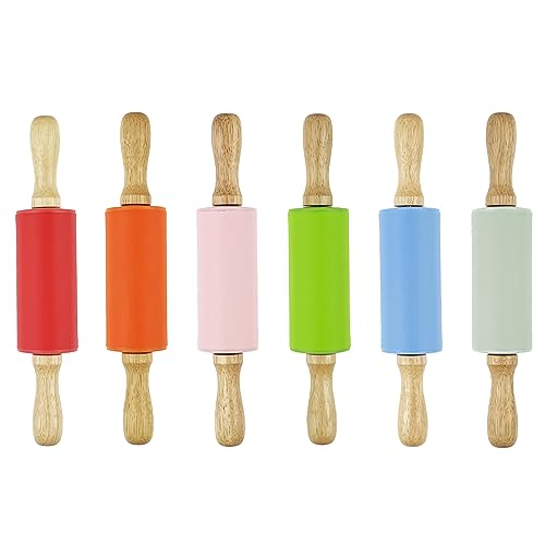 Kasteco 6 Pack Mini Small Rolling Pin for Kids Kids Rolling Pin Wooden Handle (9 Inch)
