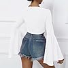 White Mesh Tops for Women Bell Sleeve Rave Outfits Tie Front Crop Top Long Sleeve Shirt Sheer Blouse Festival White X-Large #4