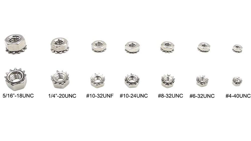 170Pcs 7-Size Stainless Steel Keps (K-Lock) Nuts Assortment Kit; #4-40#6-32#8-32#10-32#10-24 1/4"-20 5/16"-18