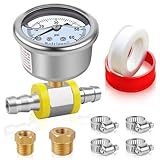 Boltigen Fuel Pressure Gauge, 3/8'' Barb Fuel Pressure Gauge Kit, 0-60psi Glycerin Filled Fuel Pressure Regulator with Gauge for Car, 1/8'' NPT Inline Fuel Pressure Guage with 1/4'' 3/8'' Converter