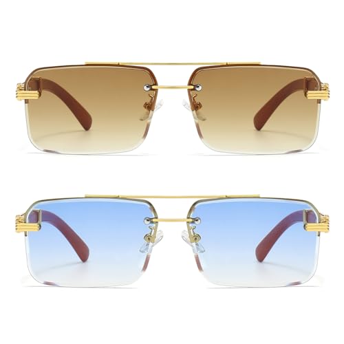 Image of Gleyemor Mens Sunglasses Fashion Rimless Rectangle Sunglasses Square Frameless Sunglasses for Men
