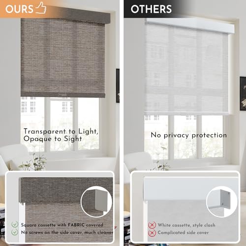 Image of Persilux Light Filtering Roller Shades for Indoor Window Blinds,Cordless,Linen Fabric,Thermal Insulated Fabric UV Protection Shades for Home,Office,Bedroom,Door,Light Filtering-Stone Grey,Custom Size