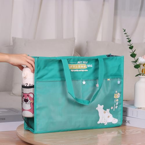 Image of Art Portfolio Bag with Zipper and Handle 17 x 14 inches Large Oxford Bag Artwork Storage Container for Drawing Sketch Photography Poster Files Document (Blue + Green, A3)