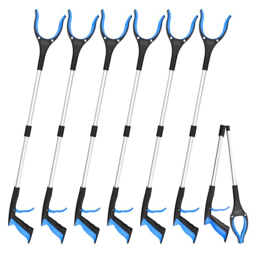 6 Pack Trash Grabber Tool, 32 Inch Heavy Duty Litter Picker Upper with Two-Section Foldable Design, Reacher Grabber Pickup Tool for Outdoor Community Cleanup, Volunteers & Property Maintenance, Blue
