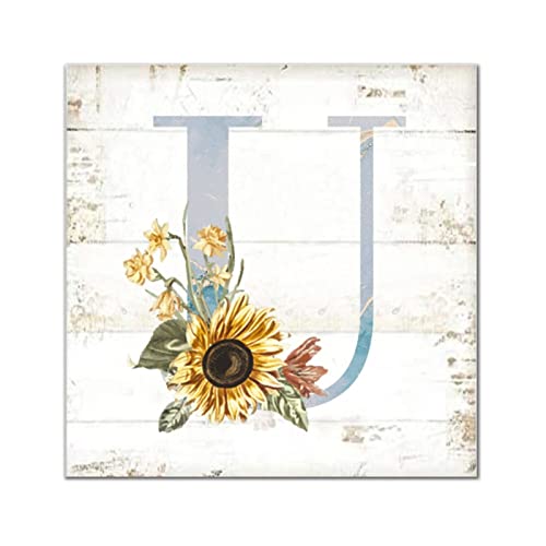 Lettre U en bois monogramme bleu et gris 30 cm de décoration murale