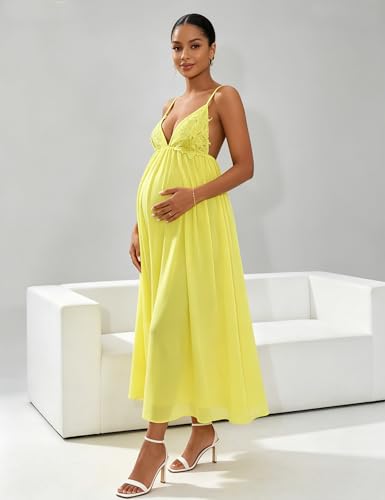 Cosygal Maternity Lace Backless Spaghetti Strap Max Pregnancy Dress Yellow — view 6