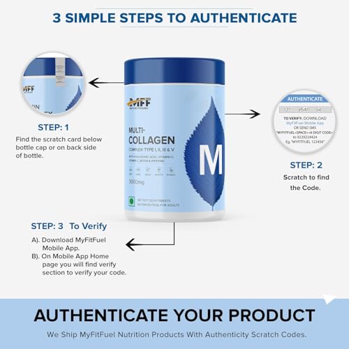 Image of MyFitFuel Multi-Collagen Peptides 3000mg (120 Tablets) +Biotin, Hyaluronic Acid, Vitamin C & Vitamin E. For Women & Men. For Skin, Hair & Nails. Multi Collagen Complex Supplements