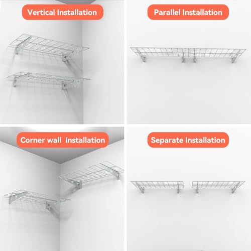 TORACK 2-Pack Garage Wall Shelves, 24" x 48"/2x4 ft Wall Mounted Wire Shelf for Garage Heavy Duty Floating Shelves(White, Pack of 2) by TORACK - Used condition - Image 8