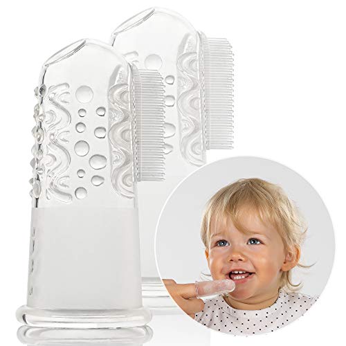 reer 79249 Finger-Zahnbürste Silikon 2 Stück, Baby-Zahnbürste aus Silikon, latexfrei, transparent 9 g