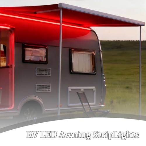 FALVFUN RV Awning LED Lights, 12V 16.4FT Vehicle Underbody Led Light Strip, Camper Underglow Accent Lighting Kit, Universal for Motorhome Travel Trailer Concession Stands Food Trucks (Red)