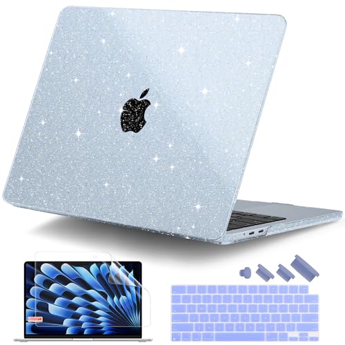 Image of DONGKE Compatible with MacBook Air 13.6 inch Case M4 M3 M2 2025 2024 2023 2022 A3240 A3113 A2681, Glitter Bling Plastic Hard Shell & Keyboard Cover for MacBook Air M4 13 inch Case, Sparkly Sky Blue