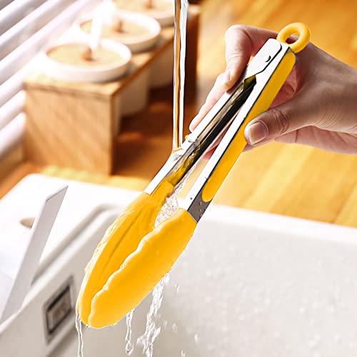 Silicone Kitchen Tongs, Kufung Serving Tongs For Cooking, High Heat Resistant To 480°F, Stainless Steel Metal Food Tongs With Non-Stick Silicone Tips (10.4 Inch, Yellow) #TOP4