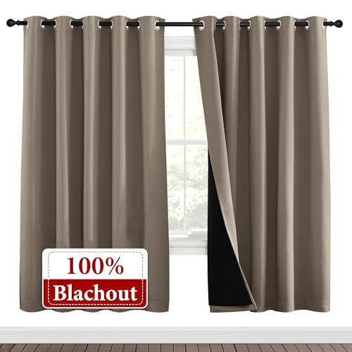 Image of NICETOWN Taupe Full Shade Curtain Panels, Pair of Energy Smart & Noise Blocking Out Blackout Drapes for Dining Room Window, Thermal Insulated Guest Room Lined Window Dressing(Taupe, 70 x 72 inch)
