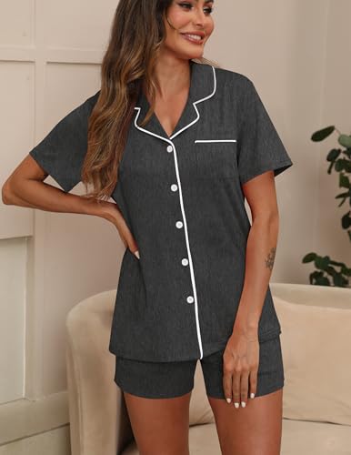 Image of ZMJ Pajamas for Women Set 2 Piece Pj Short Sets Bride Sleepwear Button Up