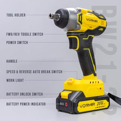 Image of VORMIR VR BW21-32 Brushless Cordless Impact Wrench Kit, 20V MAX, inch, 320Nm Torque, 1800-3000 RPM, 2250-3700 IPM, 2 Batteries, Charger, LED Light & BMC Box- 12 Month warranty
