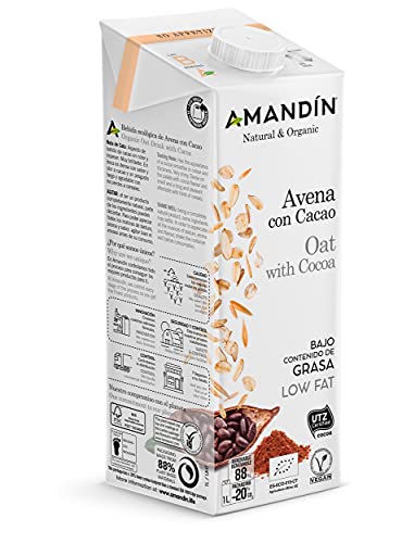 AMANDIN 400085 - Bebida De Avena Con Cacao - Paquete De 6 X 1000 Ml - Total: Ml, 6000 Mililitro, 6 Unidades