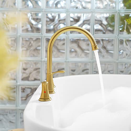 Parlos 2-Handle Widespread High Arc Roman Bathtub Faucet Tub Filler With Valve & Faucet Supply Lines, Brushed Gold, Demeter 1436208 #TOP5
