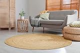  Luxor  Living IBO Tapis Rond en Jute Style bohème pour Chambre à Coucher, Produit Naturel tissé à la Main en Fibres végétales Naturelles, 60 cm, Rond, Beige