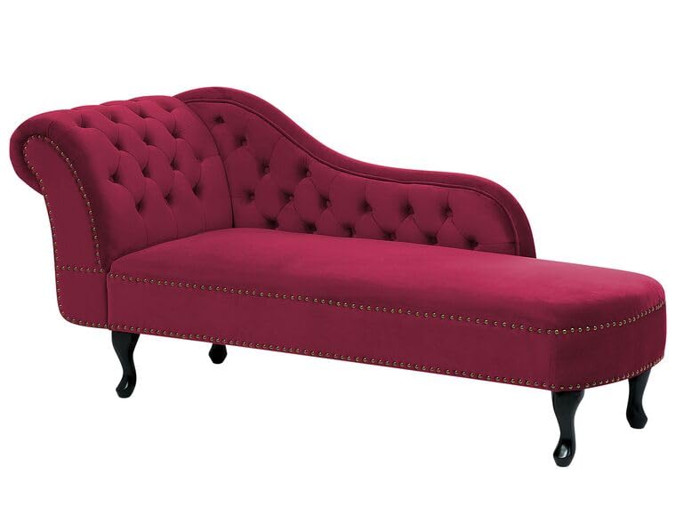 Image of Velvet Left Arm Modern Chesterfield Chaise Lounge Couch 166 X 63 X 76 for Your Loving Space (Burgundy)