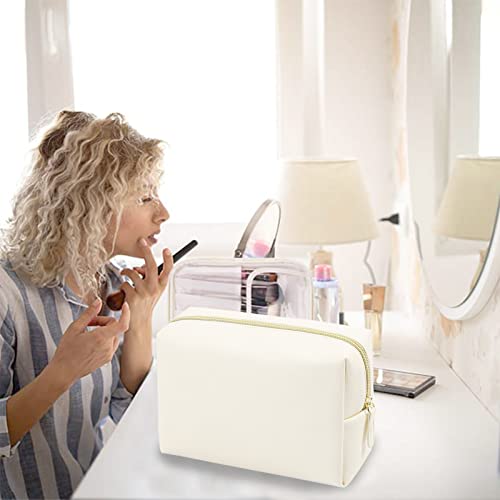 Gfu Makeup Bag, Travel Cosmetic Bag For Women, Large Capacity Travel Toiletry Bag Waterproof Pu Leather, Multifunctional Cosmetic Pouch For Girls, Women And Moms Gifts, Beige White #TOP4