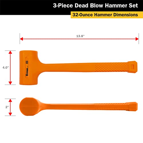 Titan 63143 3-Piece Dead Blow Hammer Set, Includes 1lb, 2lb & 3lb with Non-slip Diamond Textured Handles, Spark & Rebound Resistant