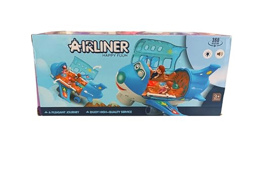 Image of Airliner Happy Fuun Kids Toy Airplane, Blue Transparent Plastic, Light and Sound Effects, Educational Aircraft for Ages 3+