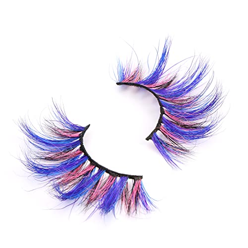 FOXSCOS 25mm Colored Eyelashes,Halloween 3D Mink Lashes with Color,Beautiful Natural Wispy Colorful False Eyelashes 1 Pair for Christmas New Year Party Ball Cosplay?Blue-purple-Pink-black 4 colors?