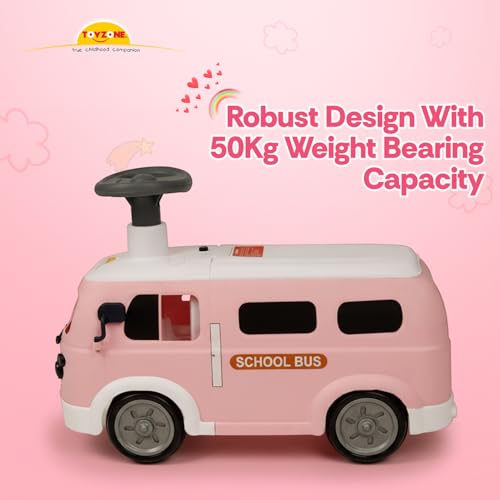 Image of Toyzone Happy Bus - Pink | Toddler Ride-on | Lights & Music | Ride-on with Easy Storage | Grip Wheels | Make in India | Indoor & Outdoor | for Kids 2+ Years
