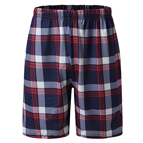 Mens Pajama Set Short Sleeve Solid T-Shirts and Cotton Plaid Shorts Outfit Summer Casual Soft Pajamas Set Pjs Loungewear3